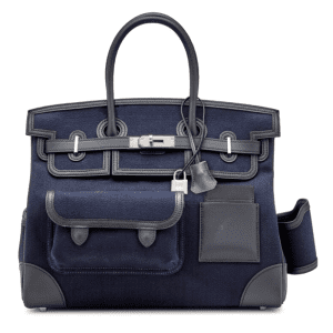 Cargo Birkin 35 in Bleu Marine Toile Goeland and Black Swift