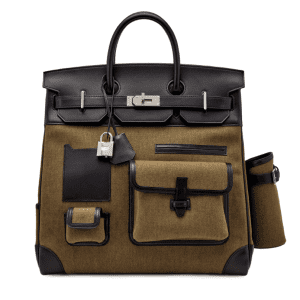 Hermes HAC Cargo Birkin 40 in Black Box and Khaki Toile Goeland