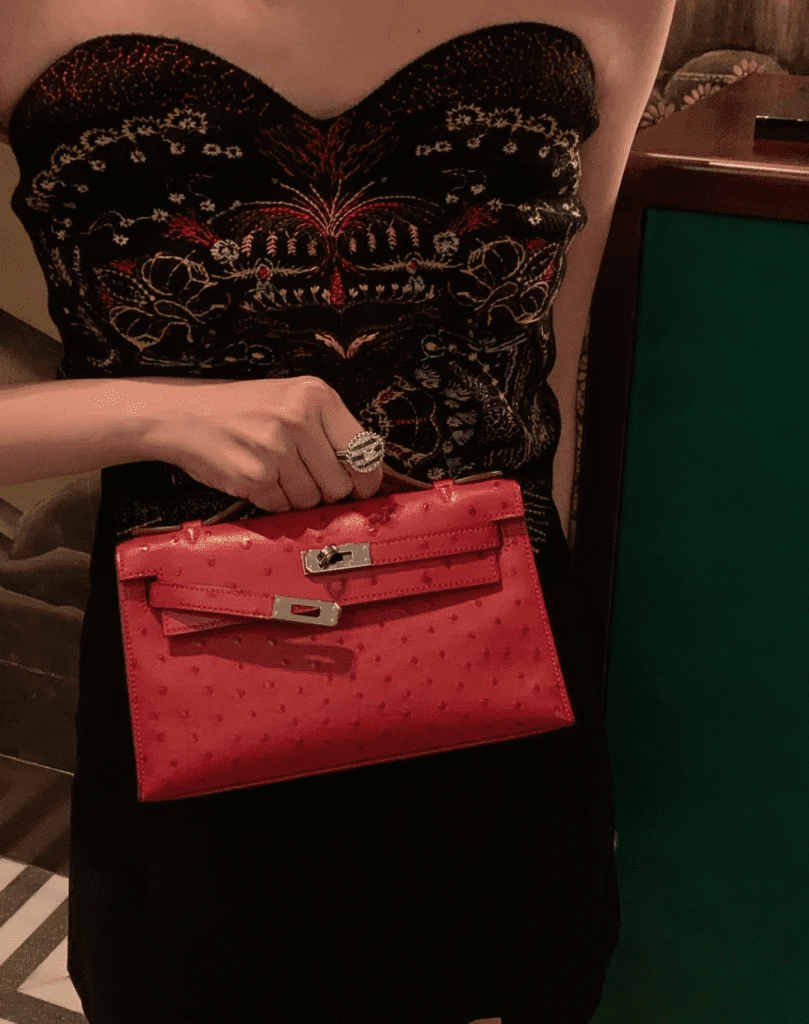 Hermes ostrich Kelly Pochette in red